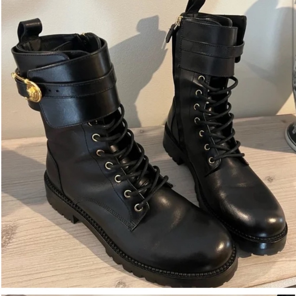 Versace safety pin moto combat boots size 9